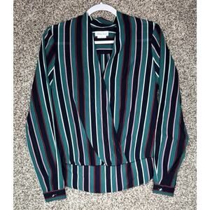 Revolve Lovers + Friends Sz S Parisian It Girl Wrap Blouse Retro Stripe Chic Top